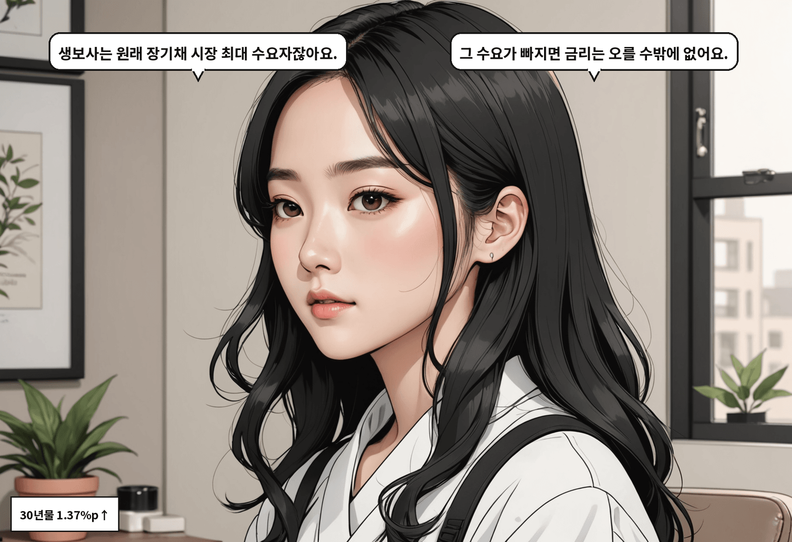 A: 생보사는 원래 장기채 시장 최대 수요자잖아요. B: 그 수요가 빠지면 금리는 오를 수밖에 없어요.