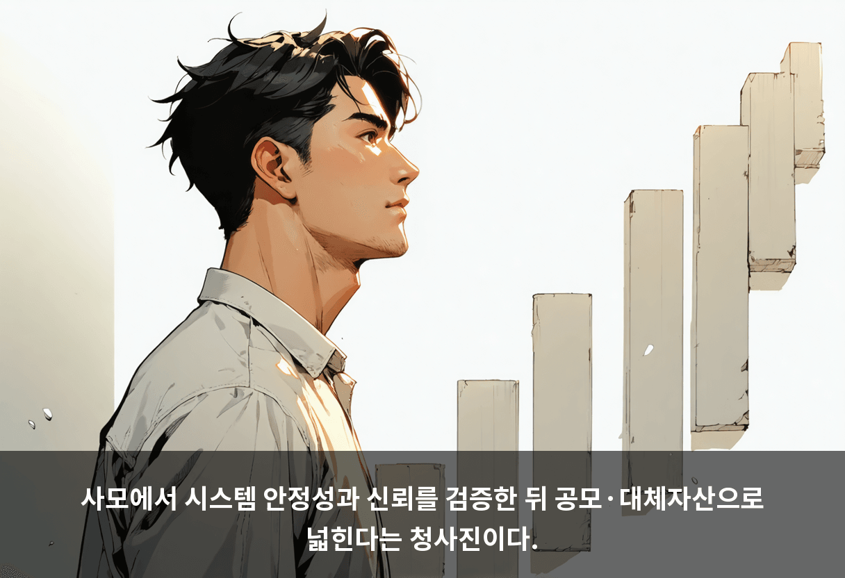 사모에서 시스템 안정성과 신뢰를 검증한 뒤 공모·대체자산으로 넓힌다는 청사진이다.