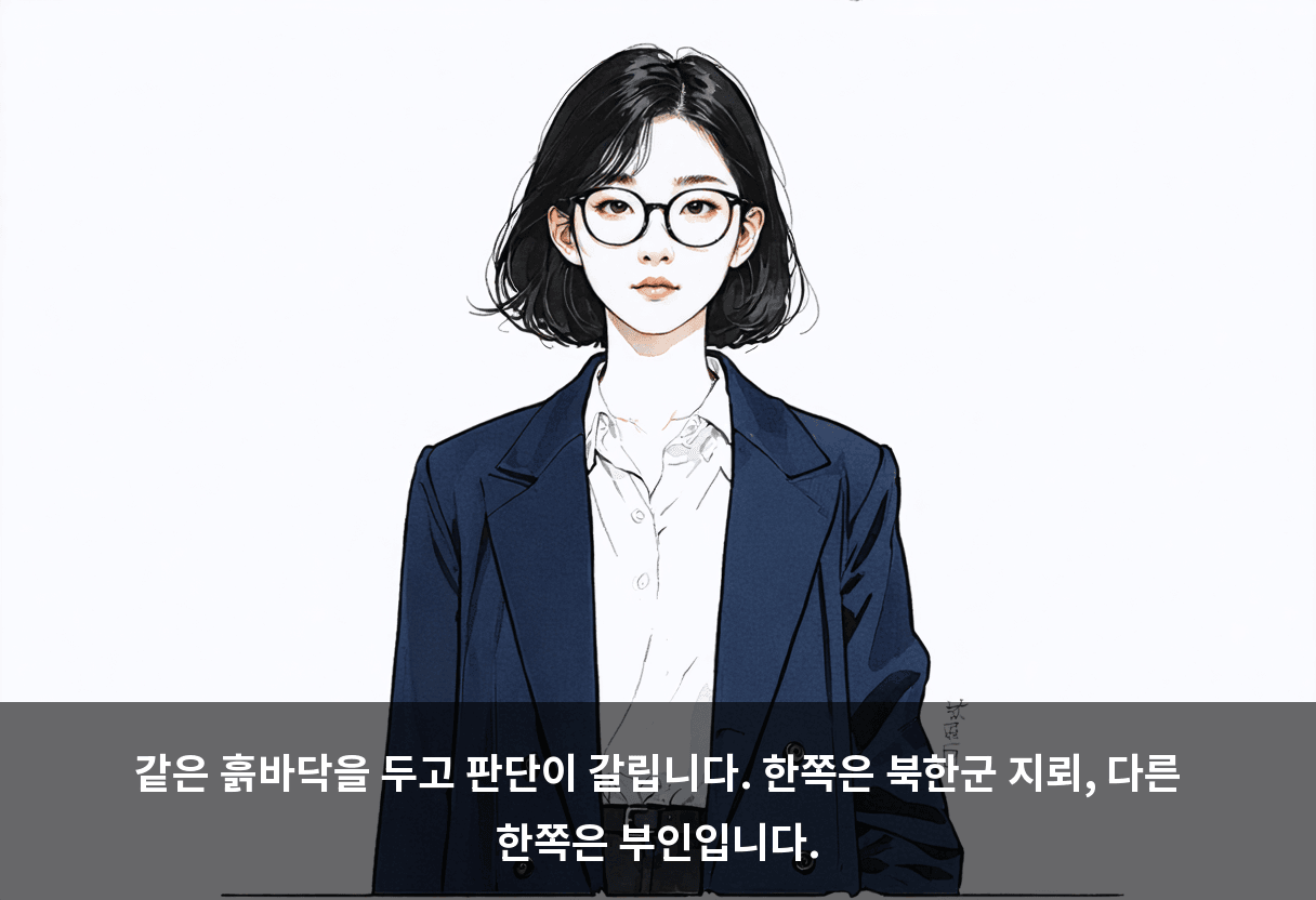 같은 흙바닥을 두고 판단이 갈립니다. 한쪽은 북한군 지뢰, 다른 한쪽은 부인입니다.