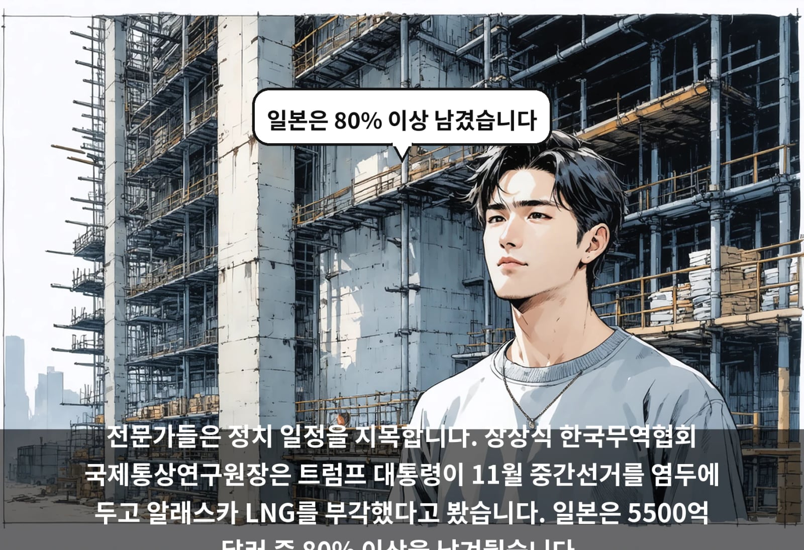 전문가들은 정치 일정을 지목합니다. 장상식 한국무역협회 국제통상연구원장은 트럼프 대통령이 11월 중간선거를 염두에 두고 알래스카 LNG를 부각했다고 봤습니다. 일본은 5500억 달러 중 80% 이상을 남겨뒀습니다.