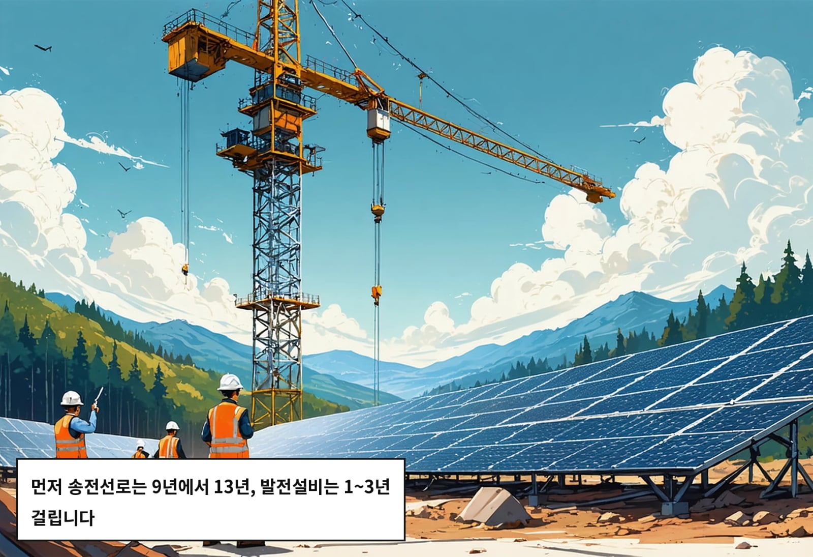 먼저 송전선로는 9년에서 13년, 발전설비는 1~3년 걸립니다