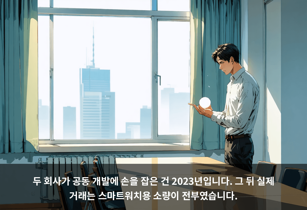 두 회사가 공동 개발에 손을 잡은 건 2023년입니다. 그 뒤 실제 거래는 스마트워치용 소량이 전부였습니다.