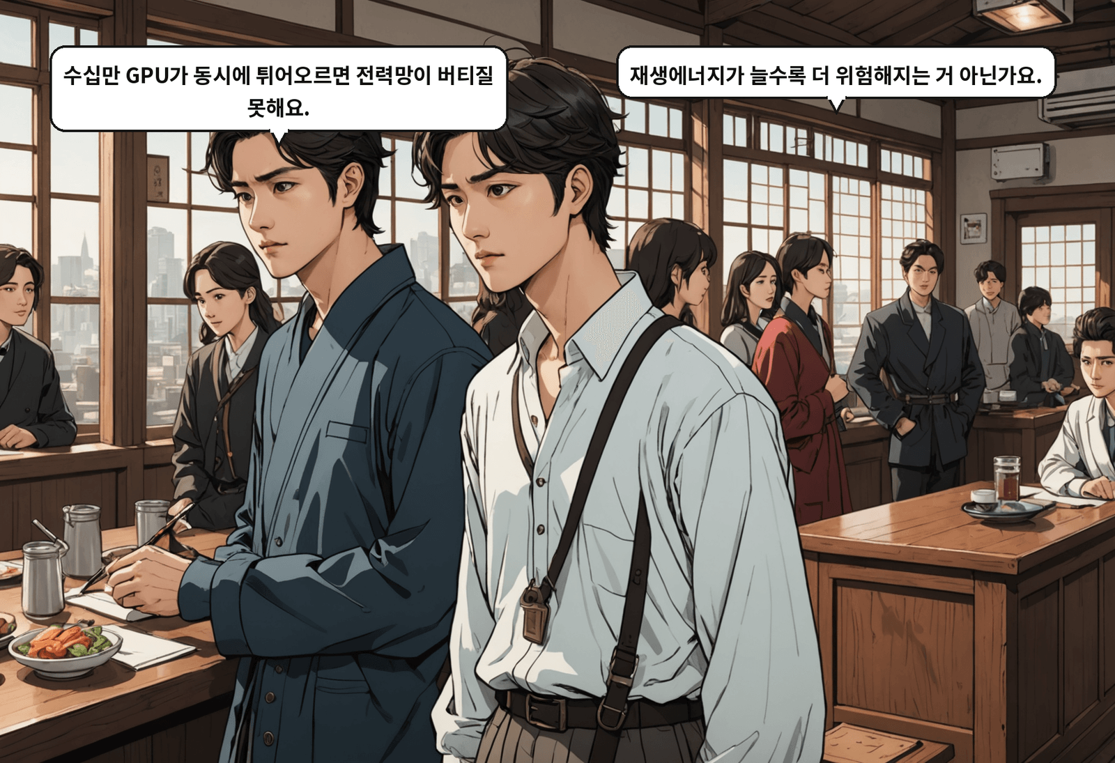 B: 수십만 GPU가 동시에 튀어오르면 전력망이 버티질 못해요. A: 재생에너지가 늘수록 더 위험해지는 거 아닌가요.
