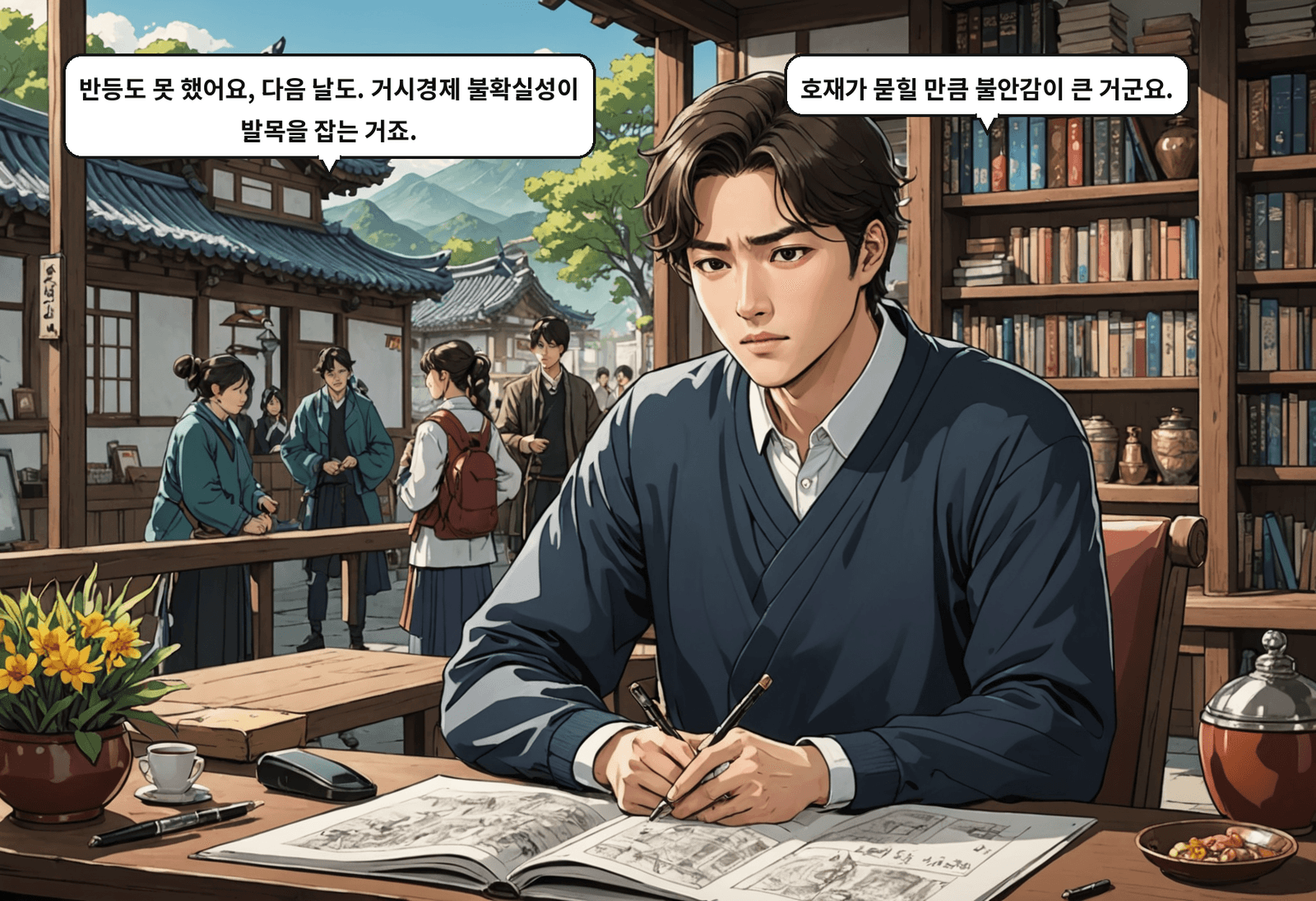 A: 반등도 못 했어요, 다음 날도. 거시경제 불확실성이 발목을 잡는 거죠. B: 호재가 묻힐 만큼 불안감이 큰 거군요.