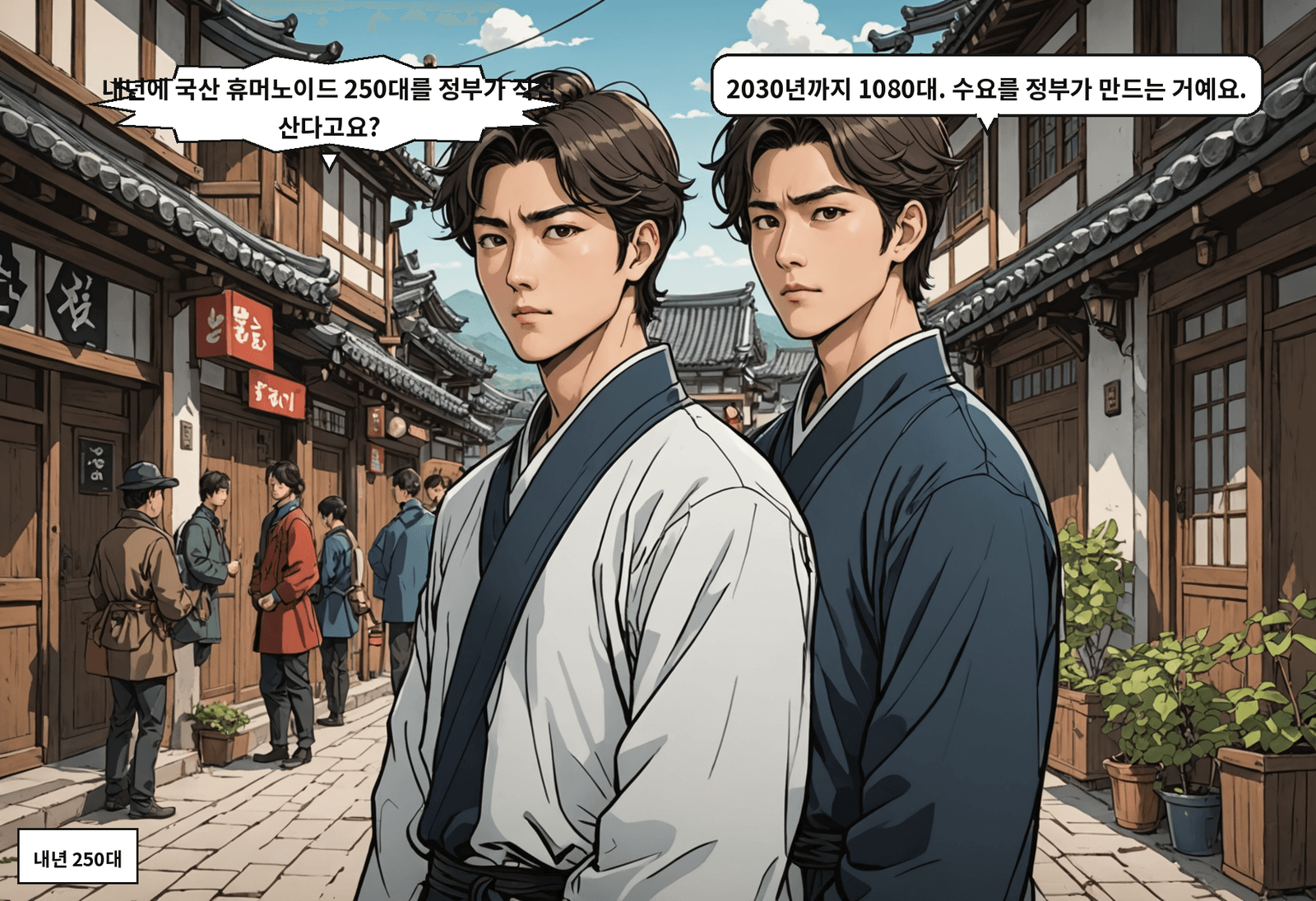 B: 내년에 국산 휴머노이드 250대를 정부가 직접 산다고요? A: 2030년까지 1080대. 수요를 정부가 만드는 거예요.