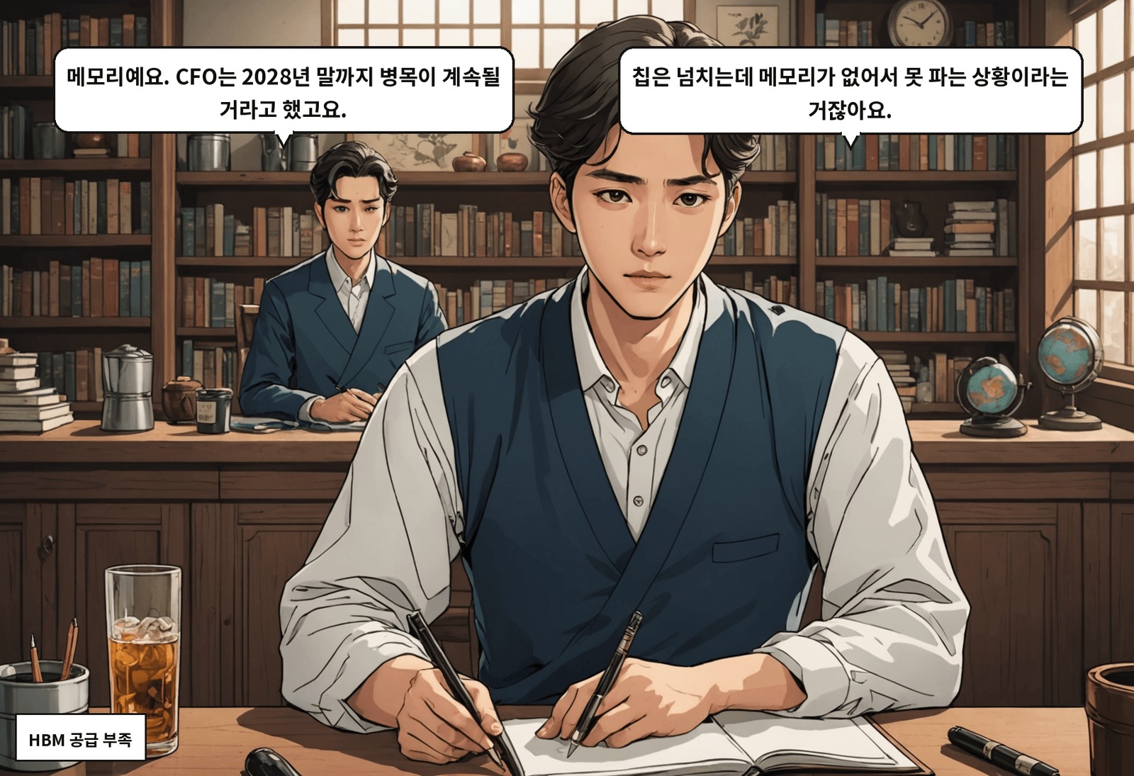 A: 메모리예요. CFO는 2028년 말까지 병목이 계속될 거라고 했고요. B: 칩은 넘치는데 메모리가 없어서 못 파는 상황이라는 거잖아요.