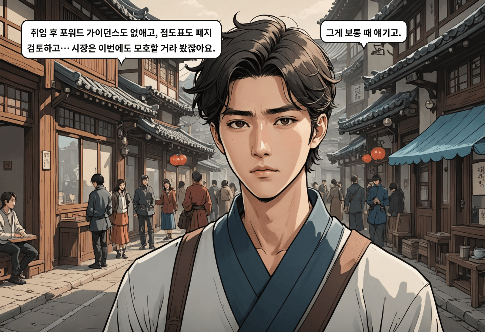 A: 취임 후 포워드 가이던스도 없애고, 점도표도 폐지 검토하고… 시장은 이번에도 모호할 거라 봤잖아요. B: 그게 보통 때 얘기고.