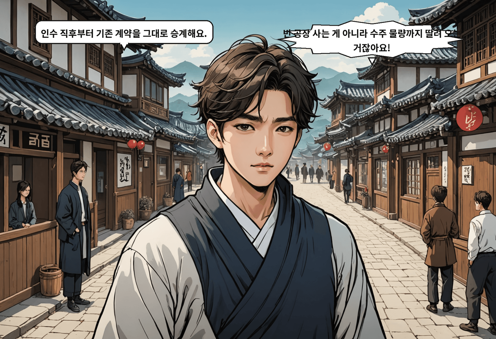 A: 인수 직후부터 기존 계약을 그대로 승계해요. B: 빈 공장 사는 게 아니라 수주 물량까지 딸려 오는 거잖아요!