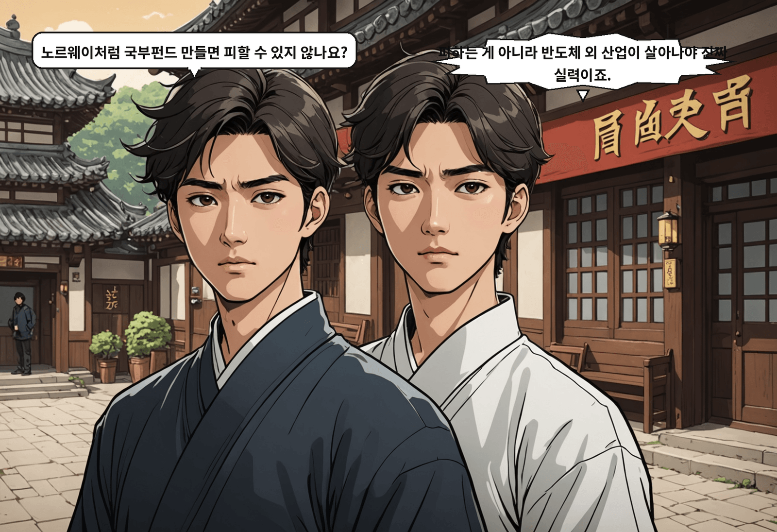 A: 노르웨이처럼 국부펀드 만들면 피할 수 있지 않나요? B: 피하는 게 아니라 반도체 외 산업이 살아나야 진짜 실력이죠.