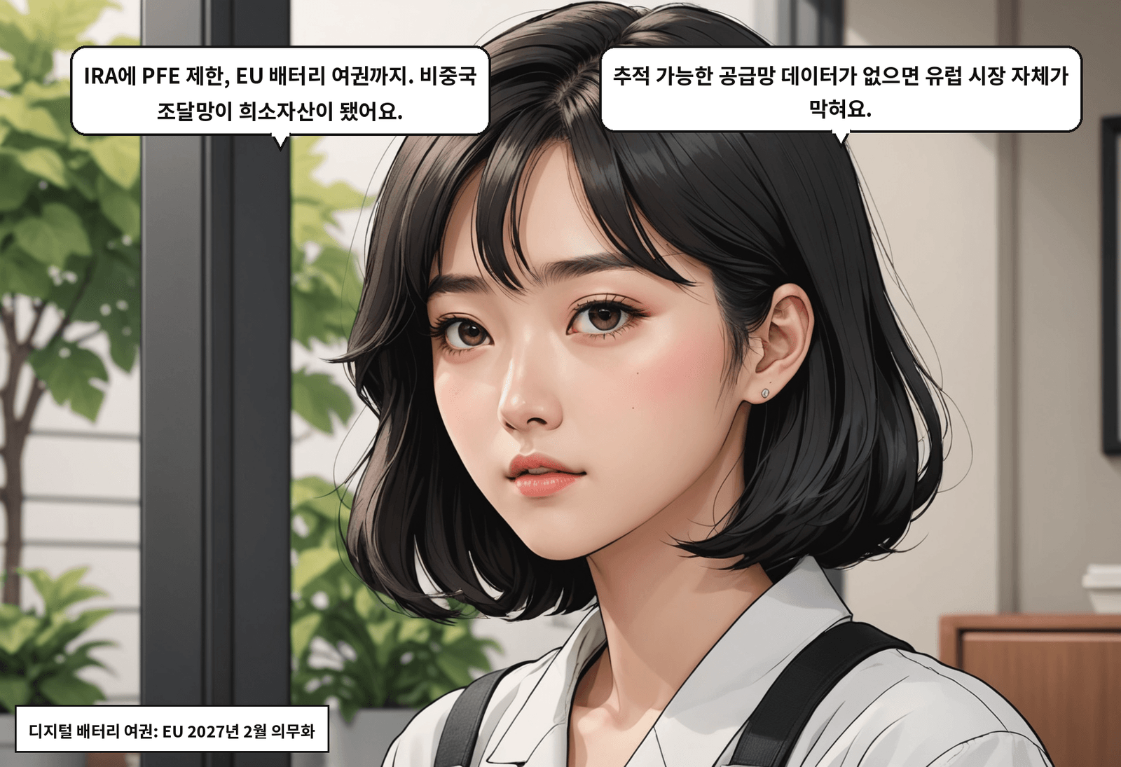 B: IRA에 PFE 제한, EU 배터리 여권까지. 비중국 조달망이 희소자산이 됐어요. A: 추적 가능한 공급망 데이터가 없으면 유럽 시장 자체가 막혀요.