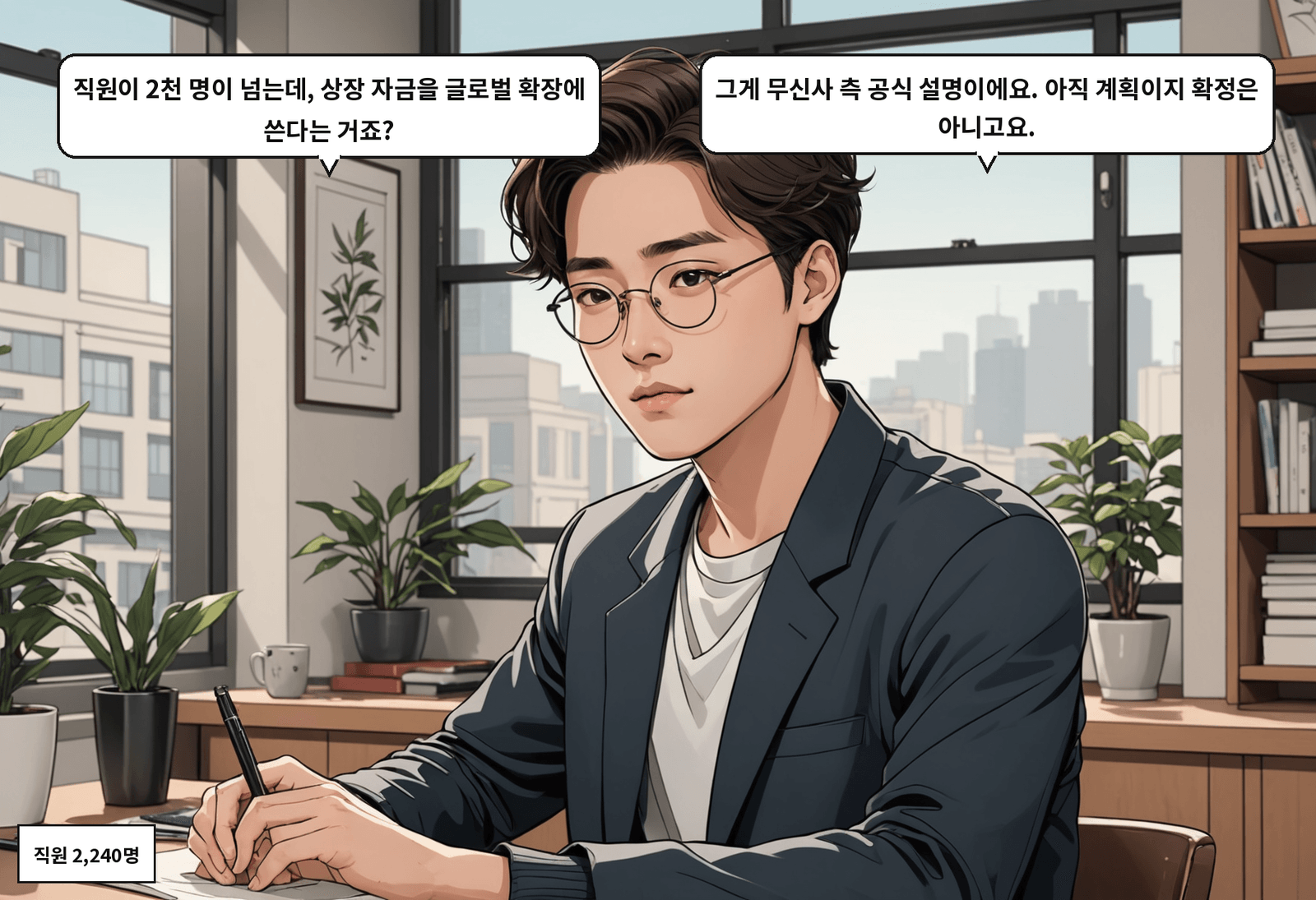 A: 직원이 2천 명이 넘는데, 상장 자금을 글로벌 확장에 쓴다는 거죠? B: 그게 무신사 측 공식 설명이에요. 아직 계획이지 확정은 아니고요.