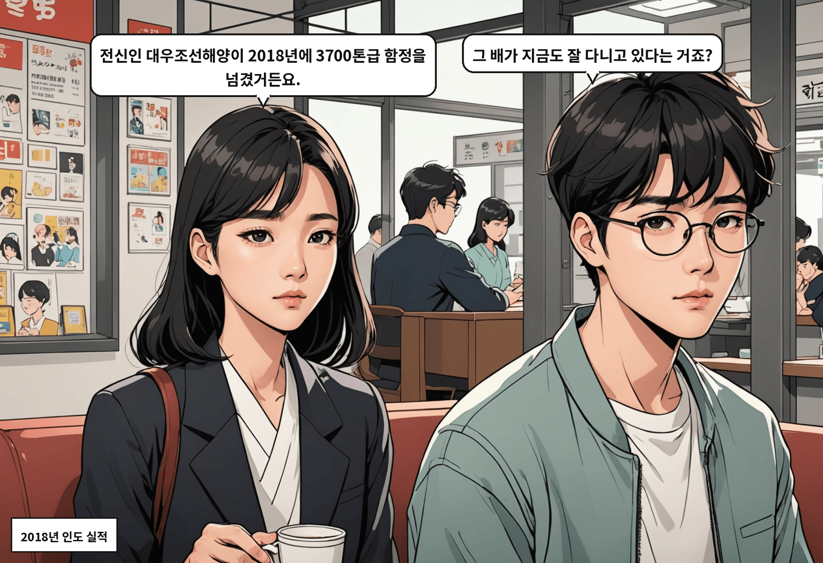 A: 전신인 대우조선해양이 2018년에 3700톤급 함정을 넘겼거든요. B: 그 배가 지금도 잘 다니고 있다는 거죠?