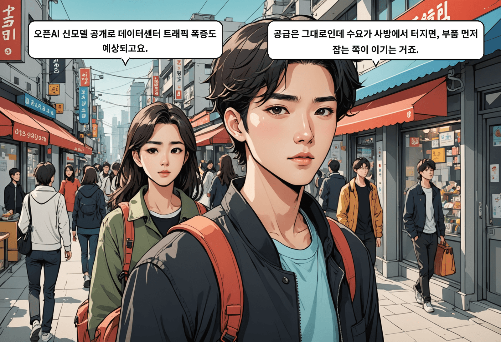 A: 오픈AI 신모델 공개로 데이터센터 트래픽 폭증도 예상되고요. B: 공급은 그대로인데 수요가 사방에서 터지면, 부품 먼저 잡는 쪽이 이기는 거죠.
