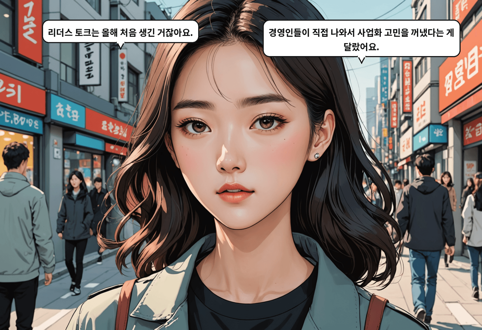 A: 리더스 토크는 올해 처음 생긴 거잖아요. B: 경영인들이 직접 나와서 사업화 고민을 꺼냈다는 게 달랐어요.
