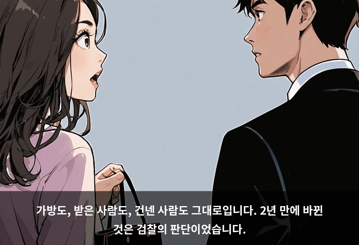 가방도, 받은 사람도, 건넨 사람도 그대로입니다. 2년 만에 바뀐 것은 검찰의 판단이었습니다.