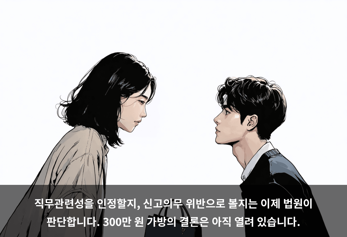 직무관련성을 인정할지, 신고의무 위반으로 볼지는 이제 법원이 판단합니다. 300만 원 가방의 결론은 아직 열려 있습니다.