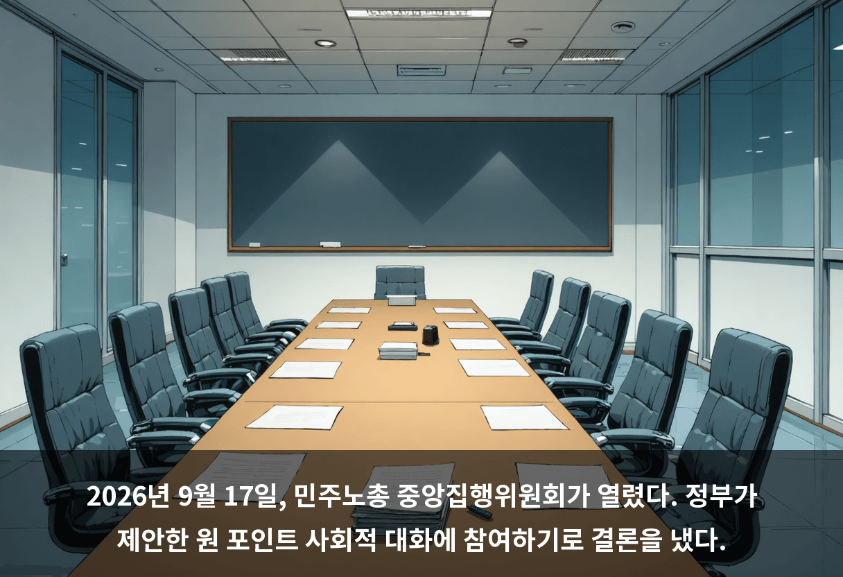2026년 9월 17일, 민주노총 중앙집행위원회가 열렸다. 정부가 제안한 원 포인트 사회적 대화에 참여하기로 결론을 냈다.
