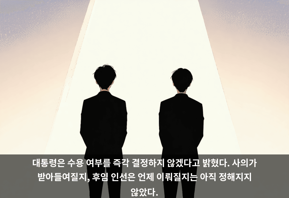 대통령은 수용 여부를 즉각 결정하지 않겠다고 밝혔다. 사의가 받아들여질지, 후임 인선은 언제 이뤄질지는 아직 정해지지 않았다.