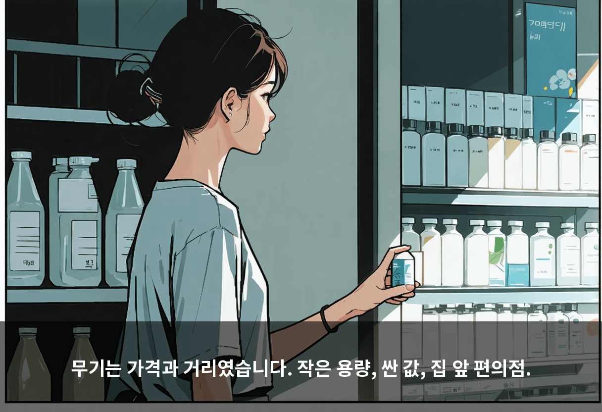 무기는 가격과 거리였습니다. 작은 용량, 싼 값, 집 앞 편의점.
