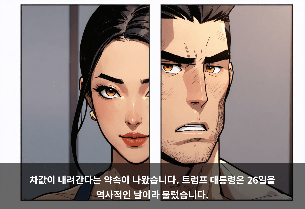 차값이 내려간다는 약속이 나왔습니다. 트럼프 대통령은 26일을 역사적인 날이라 불렀습니다.