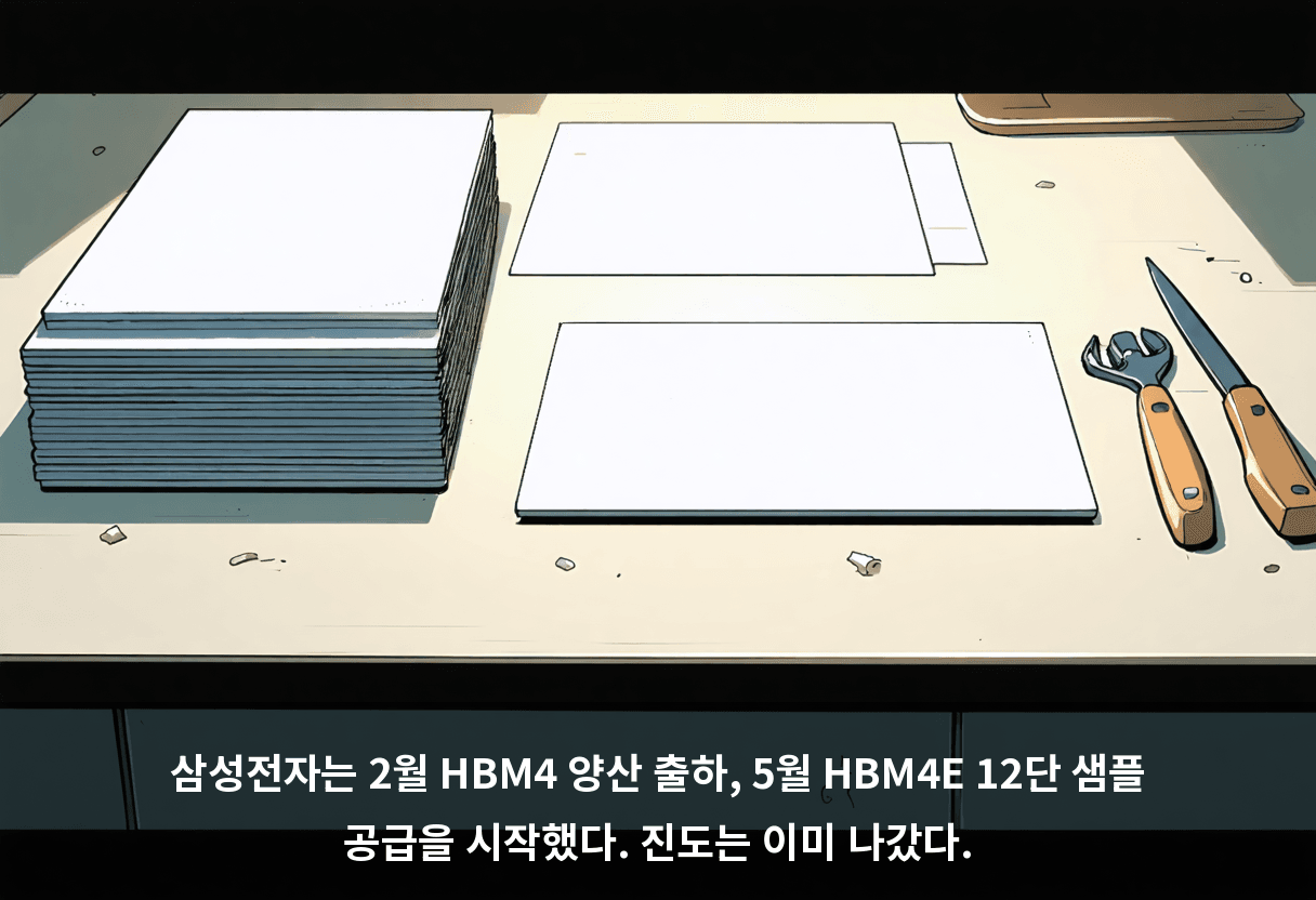 삼성전자는 2월 HBM4 양산 출하, 5월 HBM4E 12단 샘플 공급을 시작했다. 진도는 이미 나갔다.