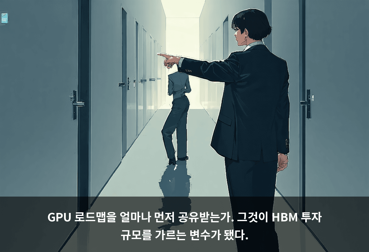 GPU 로드맵을 얼마나 먼저 공유받는가. 그것이 HBM 투자 규모를 가르는 변수가 됐다.