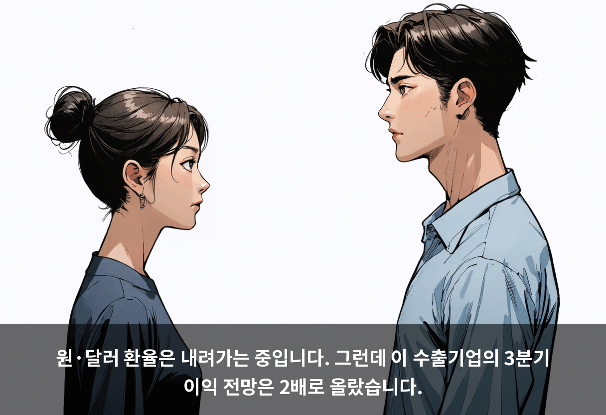 원·달러 환율은 내려가는 중입니다. 그런데 이 수출기업의 3분기 이익 전망은 2배로 올랐습니다.