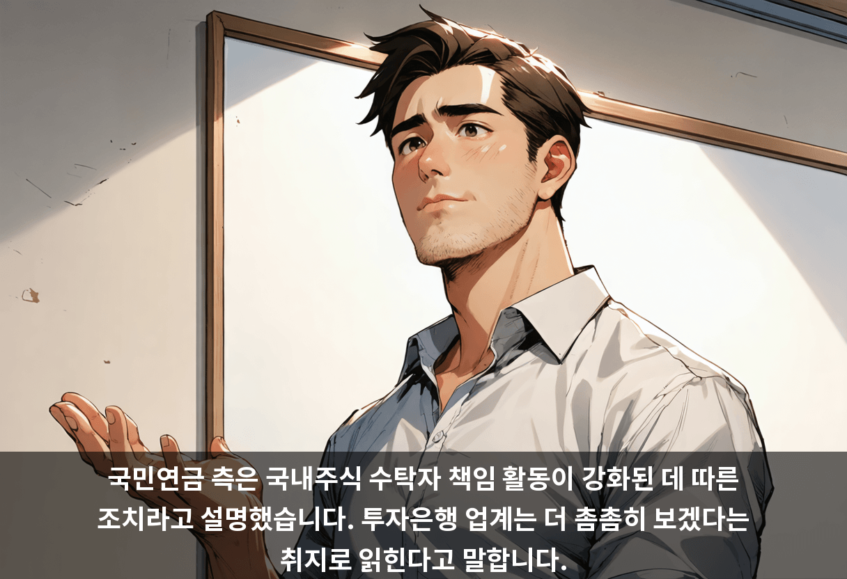 국민연금 측은 국내주식 수탁자 책임 활동이 강화된 데 따른 조치라고 설명했습니다. 투자은행 업계는 더 촘촘히 보겠다는 취지로 읽힌다고 말합니다.