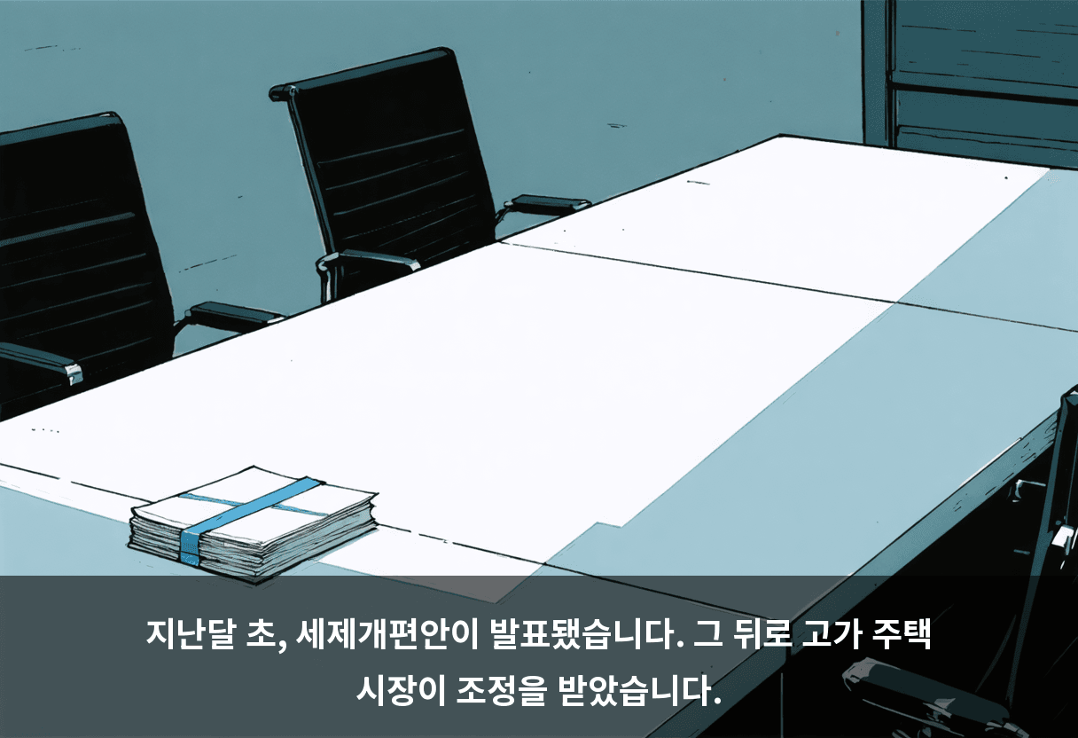 지난달 초, 세제개편안이 발표됐습니다. 그 뒤로 고가 주택 시장이 조정을 받았습니다.