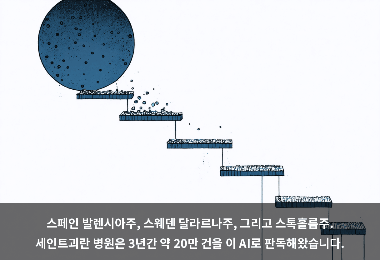 스페인 발렌시아주, 스웨덴 달라르나주, 그리고 스톡홀름주. 세인트괴란 병원은 3년간 약 20만 건을 이 AI로 판독해왔습니다.