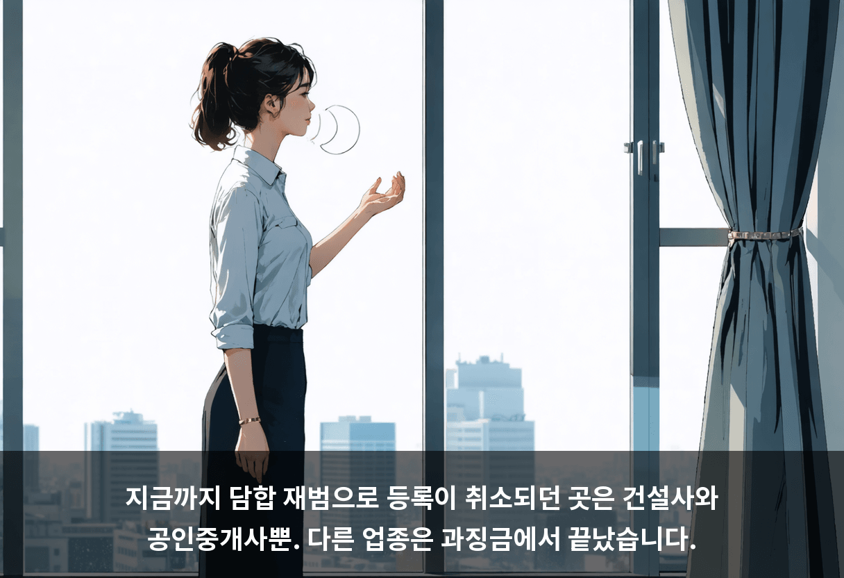지금까지 담합 재범으로 등록이 취소되던 곳은 건설사와 공인중개사뿐. 다른 업종은 과징금에서 끝났습니다.