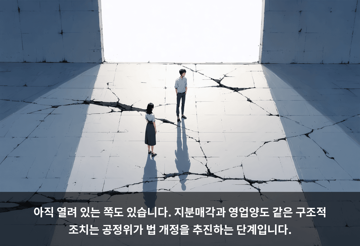 아직 열려 있는 쪽도 있습니다. 지분매각과 영업양도 같은 구조적 조치는 공정위가 법 개정을 추진하는 단계입니다.
