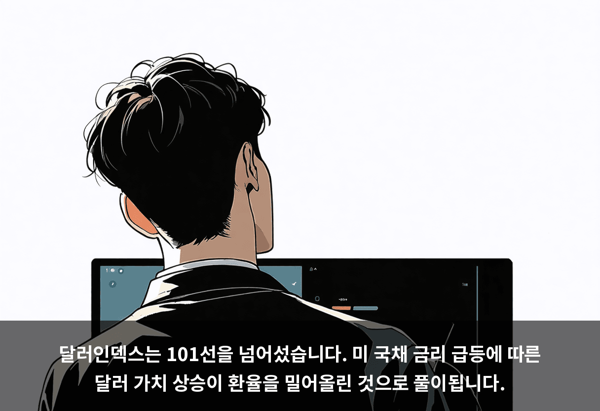 달러인덱스는 101선을 넘어섰습니다. 미 국채 금리 급등에 따른 달러 가치 상승이 환율을 밀어올린 것으로 풀이됩니다.
