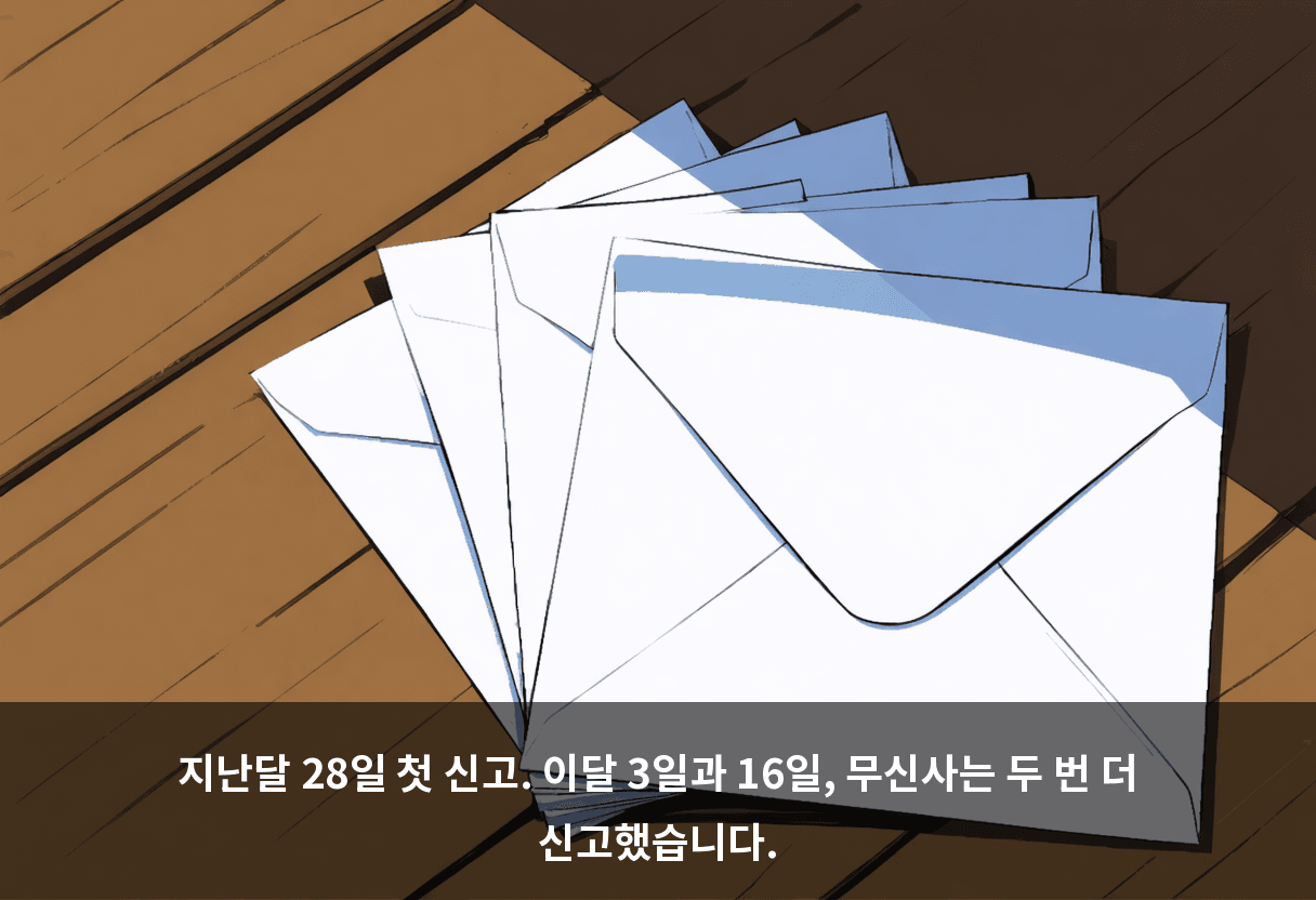 지난달 28일 첫 신고. 이달 3일과 16일, 무신사는 두 번 더 신고했습니다.