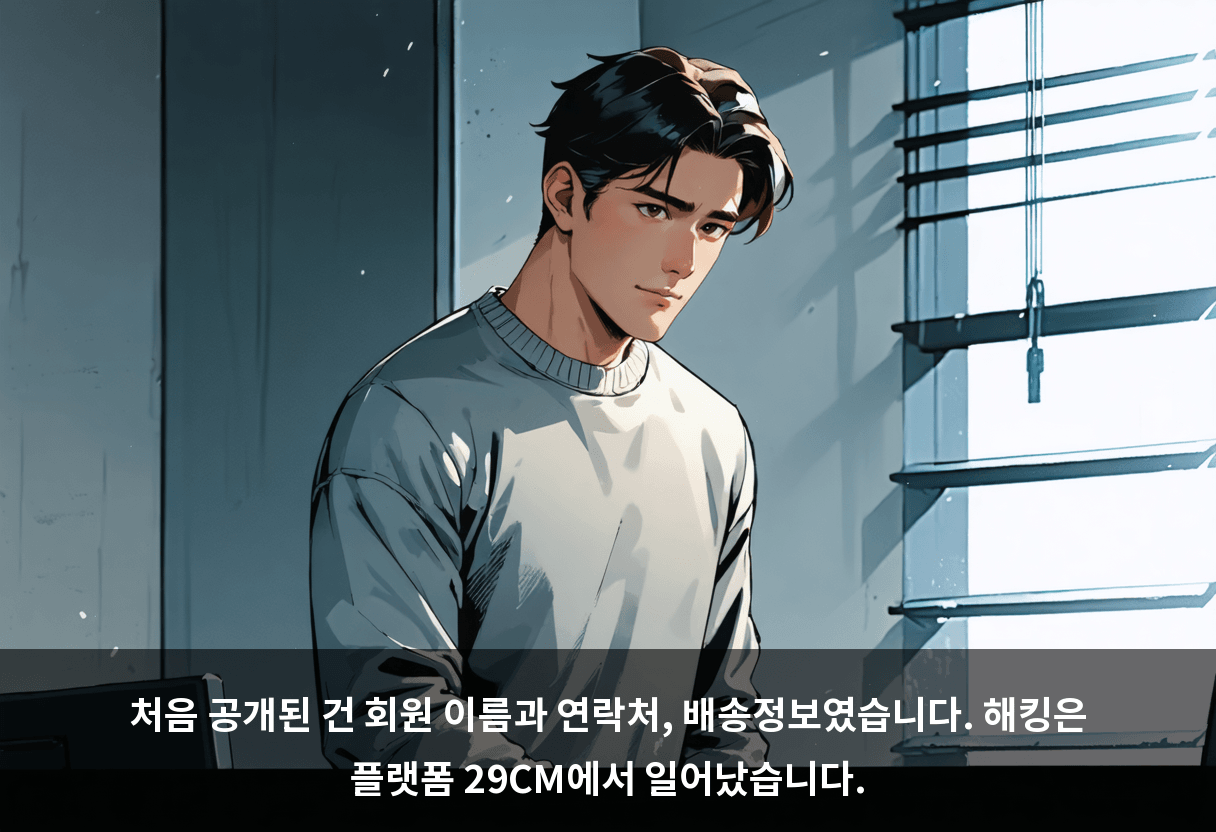 처음 공개된 건 회원 이름과 연락처, 배송정보였습니다. 해킹은 플랫폼 29CM에서 일어났습니다.