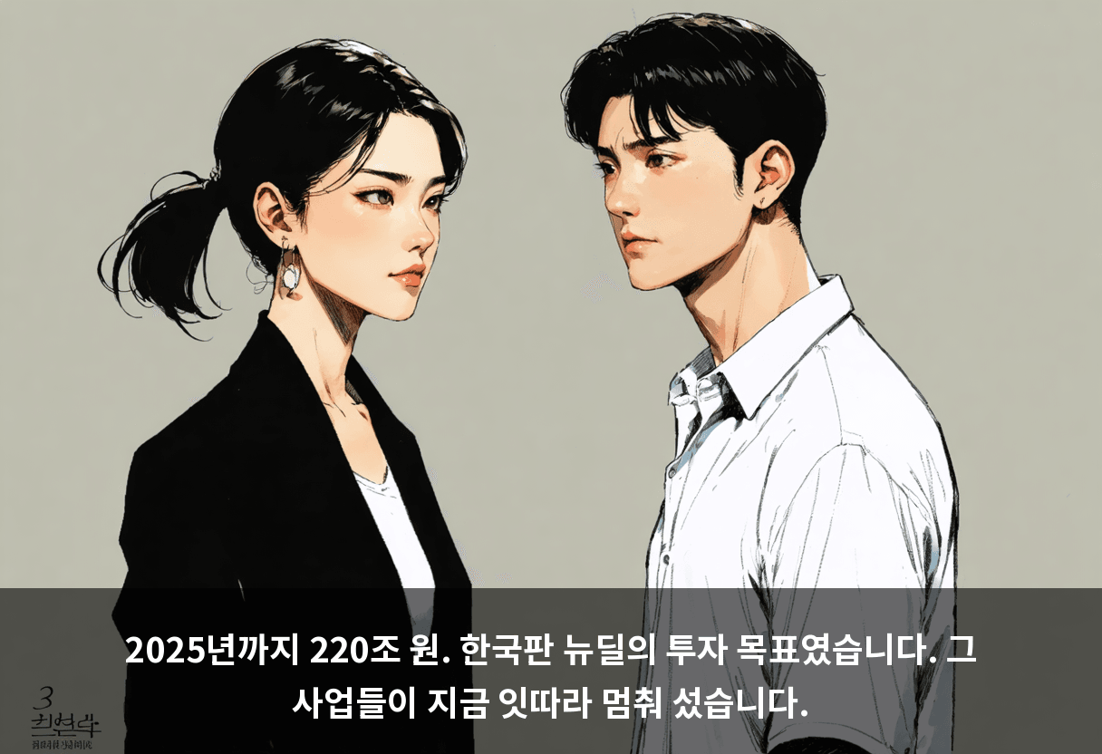 2025년까지 220조 원. 한국판 뉴딜의 투자 목표였습니다. 그 사업들이 지금 잇따라 멈춰 섰습니다.