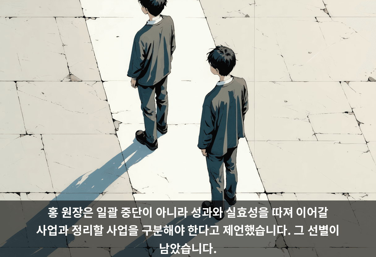 홍 원장은 일괄 중단이 아니라 성과와 실효성을 따져 이어갈 사업과 정리할 사업을 구분해야 한다고 제언했습니다. 그 선별이 남았습니다.