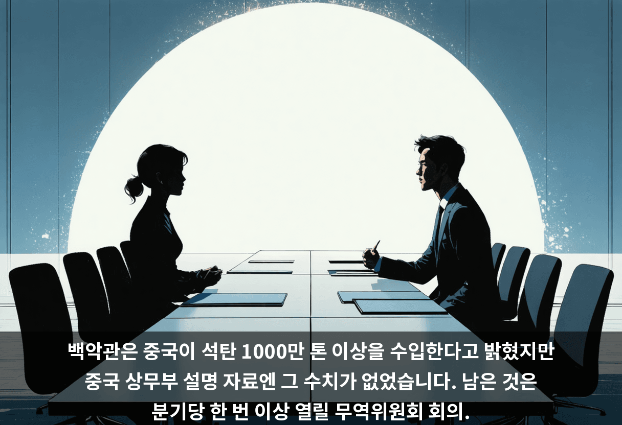 백악관은 중국이 석탄 1000만 톤 이상을 수입한다고 밝혔지만 중국 상무부 설명 자료엔 그 수치가 없었습니다. 남은 것은 분기당 한 번 이상 열릴 무역위원회 회의.