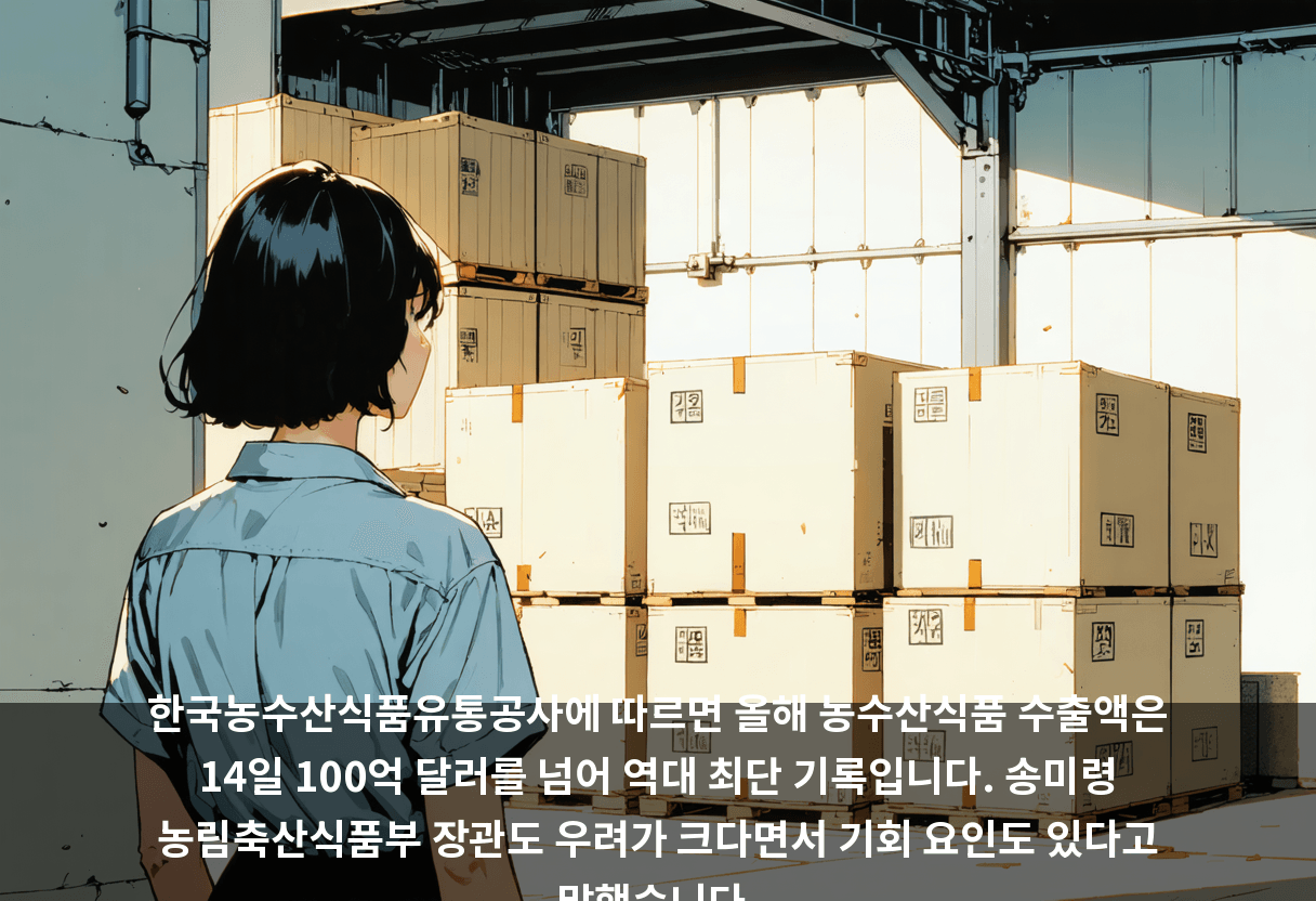 농수산에도 기회가 있다는 시각이 나옵니다. 올해 농수산식품 수출액은 14일에 100억 달러를 넘겨 역대 최단 기록이라는 aT 발표입니다.