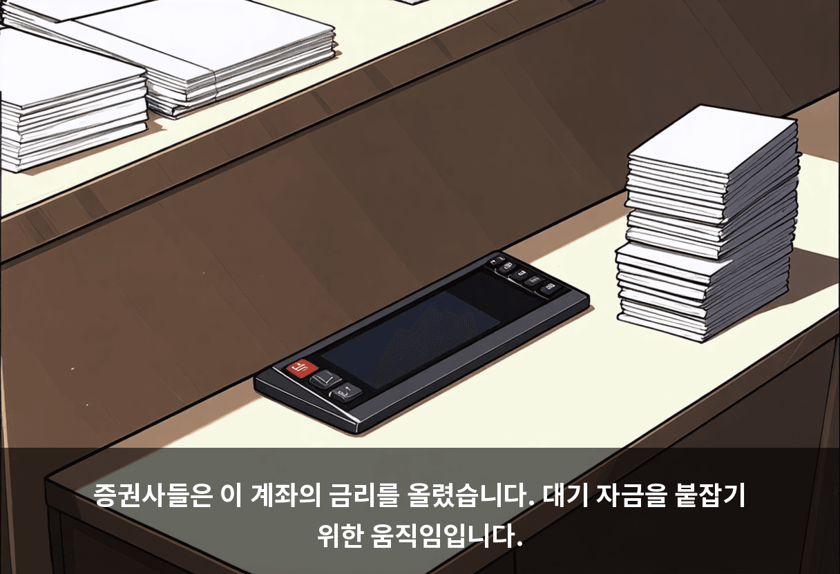 증권사들은 이 계좌의 금리를 올렸습니다. 대기 자금을 붙잡기 위한 움직임입니다.