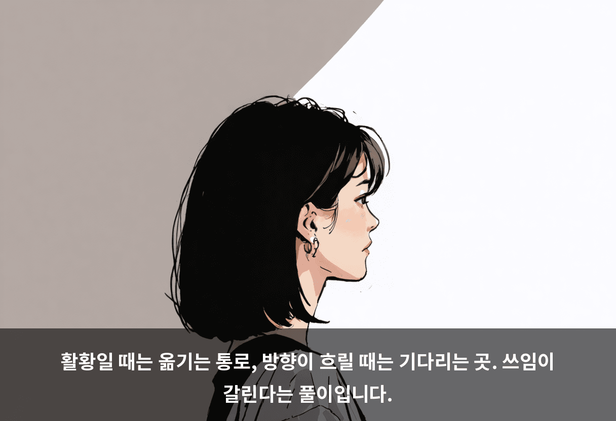 활황일 때는 옮기는 통로, 방향이 흐릴 때는 기다리는 곳. 쓰임이 갈린다는 풀이입니다.