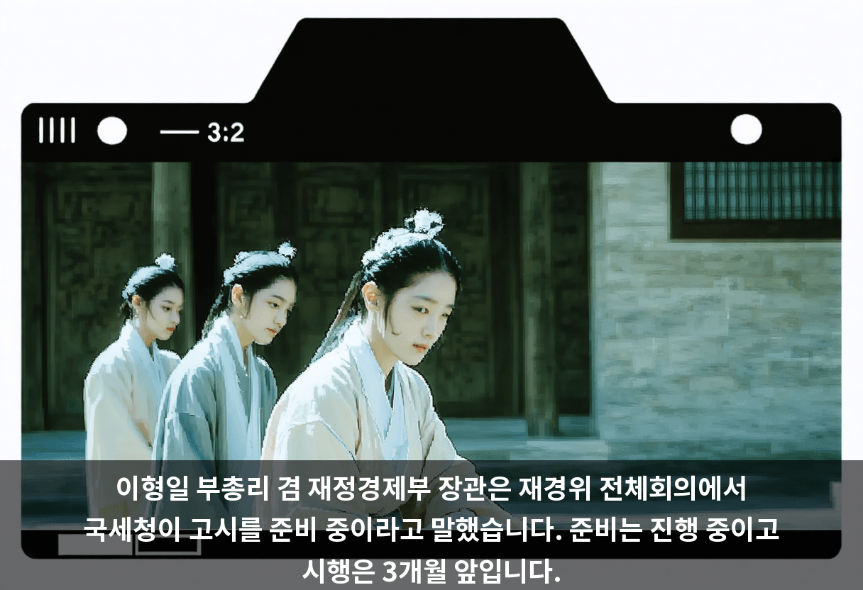 이형일 부총리 겸 재정경제부 장관은 재경위 전체회의에서 국세청이 고시를 준비 중이라고 말했습니다. 준비는 진행 중이고 시행은 3개월 앞입니다.