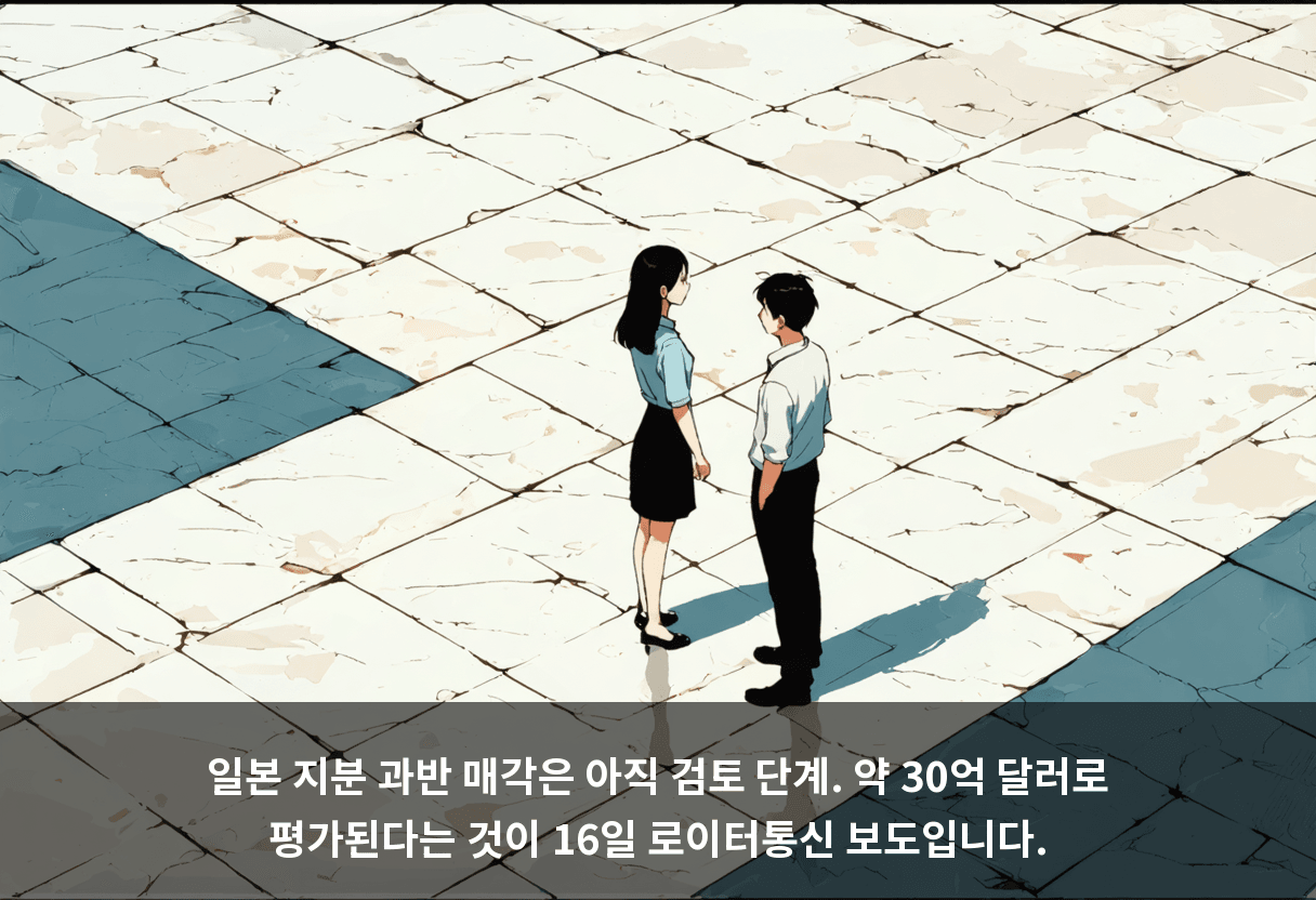 일본 지분 과반 매각은 아직 검토 단계. 약 30억 달러로 평가된다는 것이 16일 로이터통신 보도입니다.