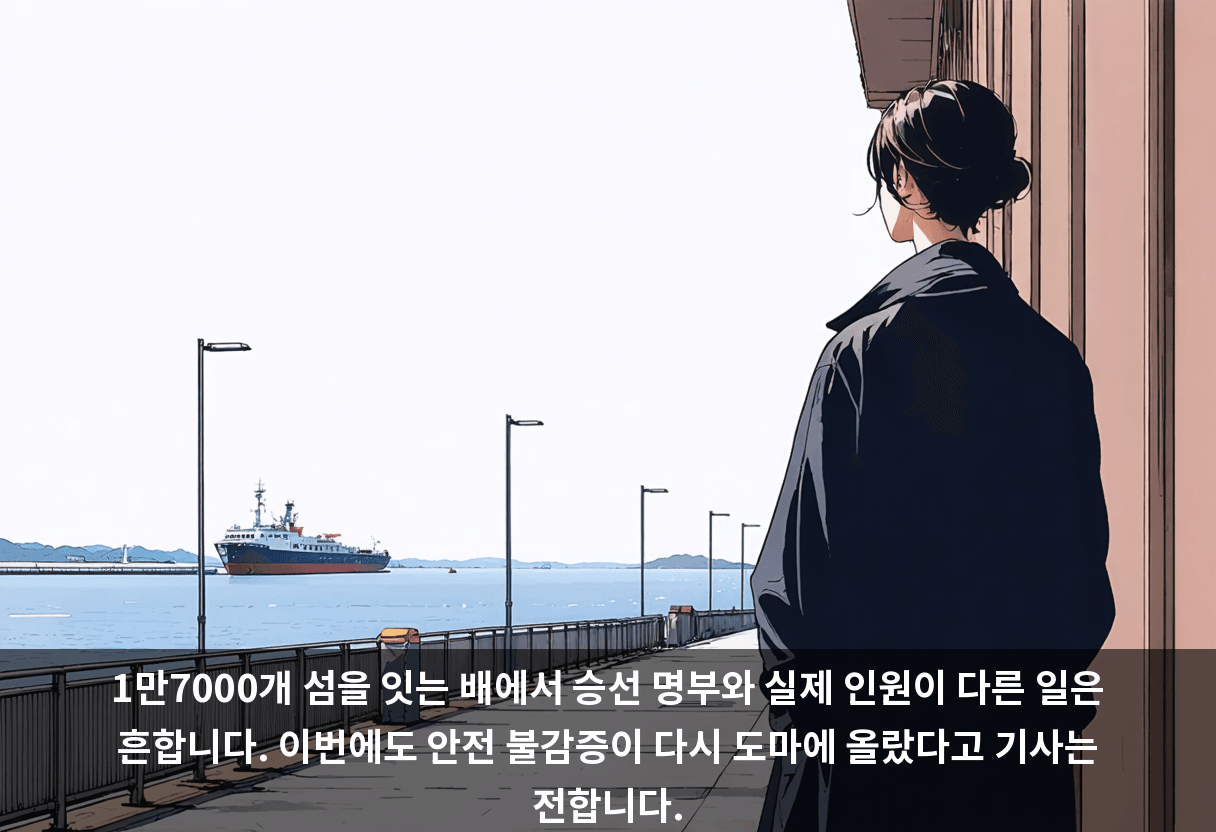 1만7000개 섬을 잇는 배에서 승선 명부와 실제 인원이 다른 일은 흔합니다. 이번에도 안전 불감증이 다시 도마에 올랐다고 기사는 전합니다.
