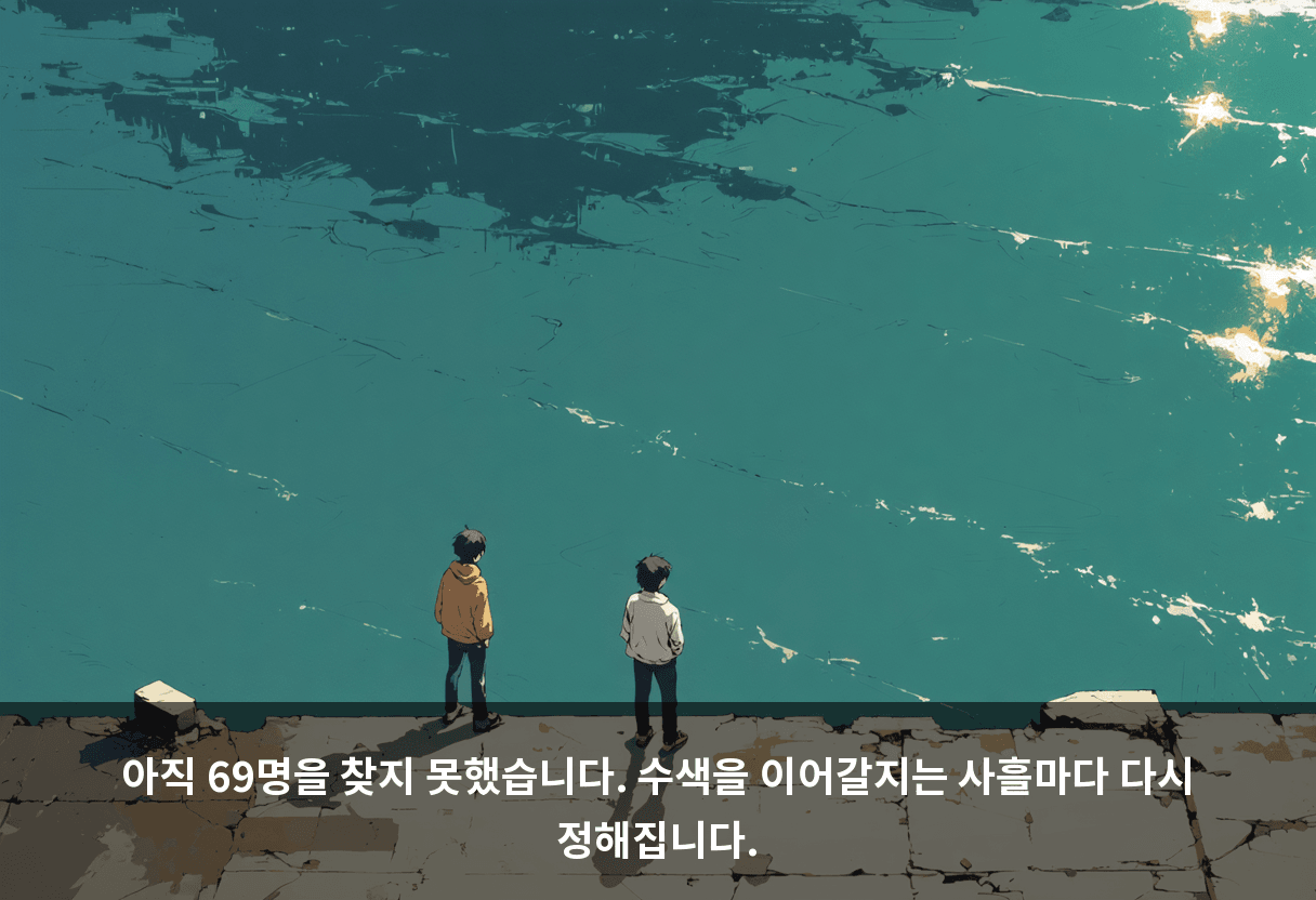 아직 69명을 찾지 못했습니다. 수색을 이어갈지는 사흘마다 다시 정해집니다.