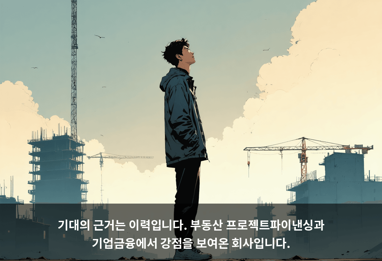 기대의 근거는 이력입니다. 부동산 프로젝트파이낸싱과 기업금융에서 강점을 보여온 회사입니다.