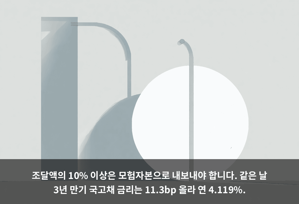 조달액의 10% 이상은 모험자본으로 내보내야 합니다. 같은 날 3년 만기 국고채 금리는 11.3bp 올라 연 4.119%.
