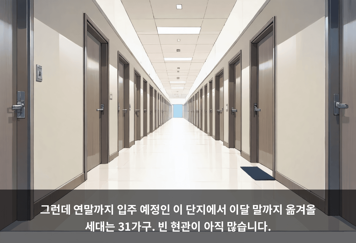 그런데 연말까지 입주 예정인 이 단지에서 이달 말까지 옮겨올 세대는 31가구. 빈 현관이 아직 많습니다.