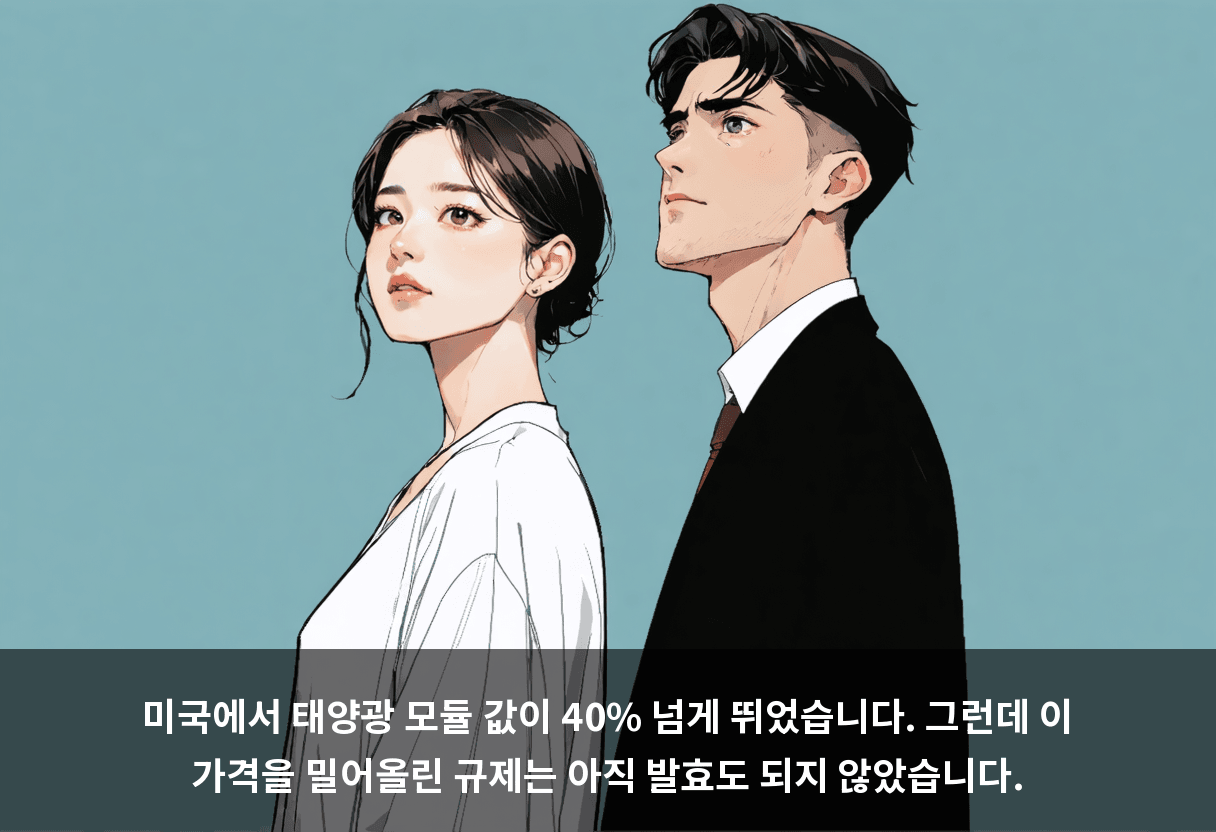 미국에서 태양광 모듈 값이 40% 넘게 뛰었습니다. 그런데 이 가격을 밀어올린 규제는 아직 발효도 되지 않았습니다.