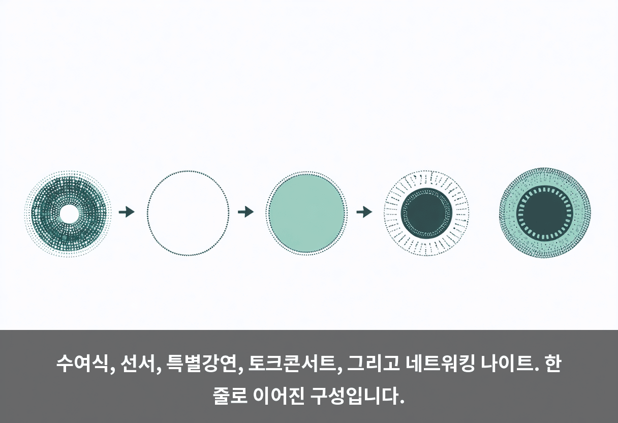 수여식, 선서, 특별강연, 토크콘서트, 그리고 네트워킹 나이트. 한 줄로 이어진 구성입니다.